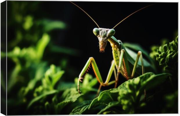 A praying mantis on a plant. Canvas Print by Michael Piepgras