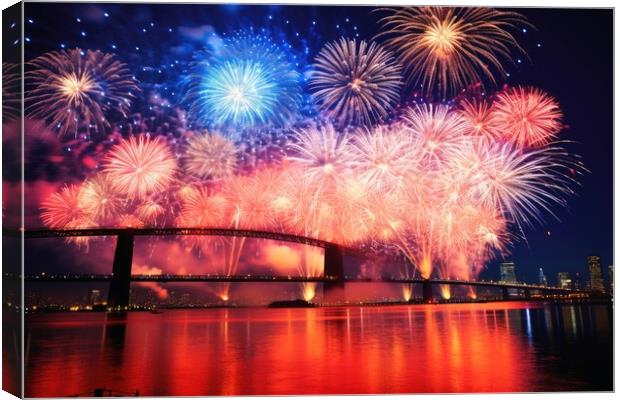 An impressive happy new year fireworks. Canvas Print by Michael Piepgras