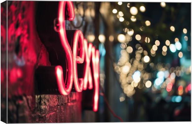 A neon sign showing the word Sexy on the wall of a bar. Canvas Print by Michael Piepgras