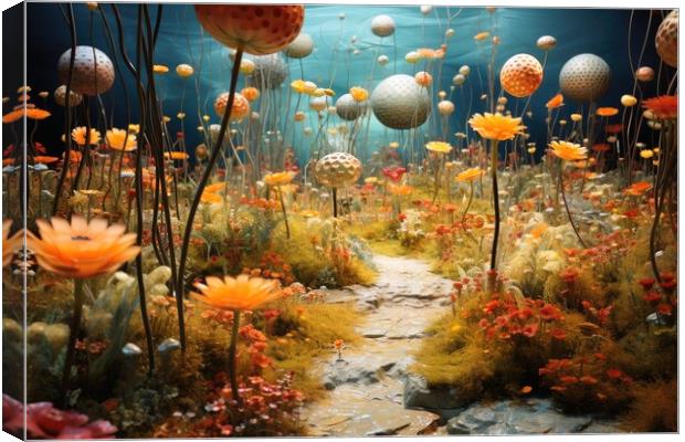 A beautiful fantasy garden made of neural flowers. Canvas Print by Michael Piepgras