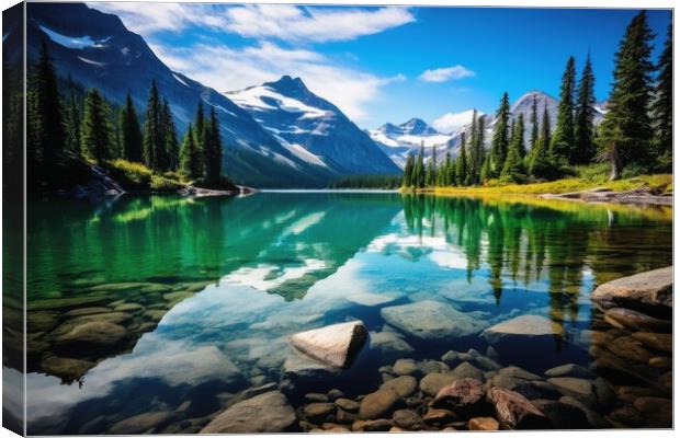 A crystal clear mountain lake in a beautiful mountain landscape. Canvas Print by Michael Piepgras