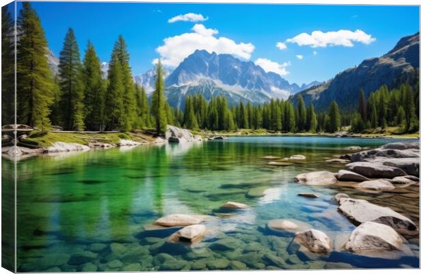 A crystal clear mountain lake in a beautiful mountain landscape. Canvas Print by Michael Piepgras