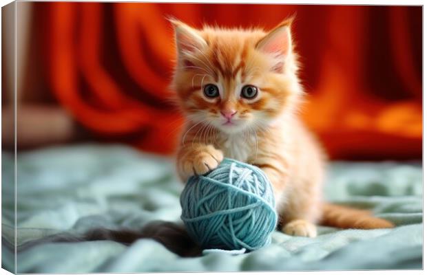 A cute cat playing with a ball of wool. Canvas Print by Michael Piepgras