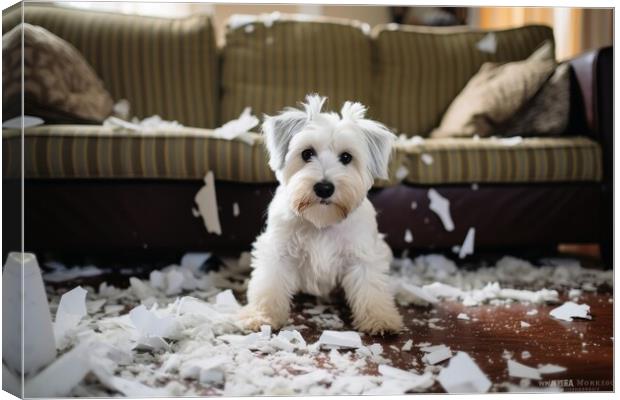 A dog making a mess in the living room. Canvas Print by Michael Piepgras