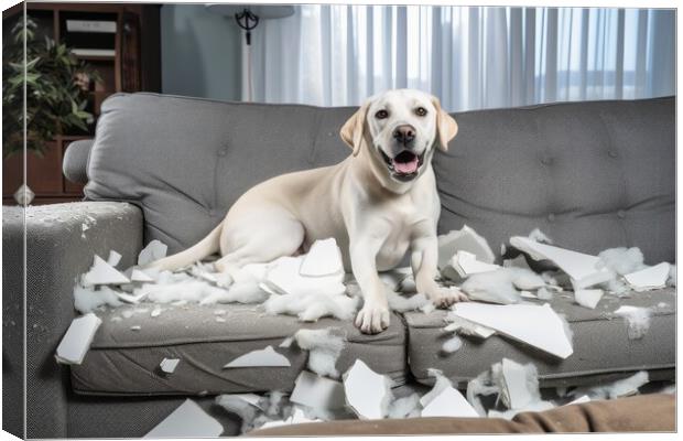 A dog making a mess in the living room. Canvas Print by Michael Piepgras