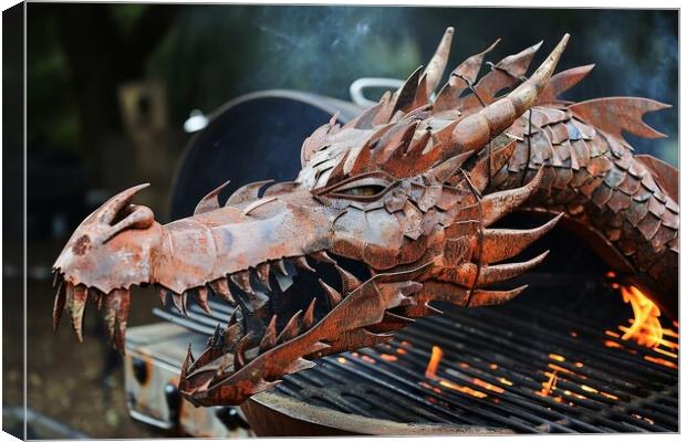 A barbecue grill in form of a dragon. Canvas Print by Michael Piepgras