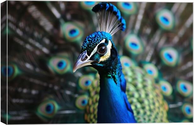 A beautiful peacock shows off its magnificent feathers. Canvas Print by Michael Piepgras