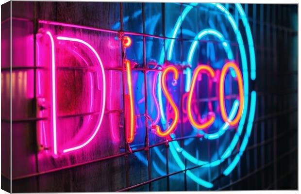 A colorful neon sign showing the word Disco on a wall of a club. Canvas Print by Michael Piepgras