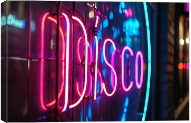 A colorful neon sign showing the word Disco on a wall of a club. Canvas Print by Michael Piepgras