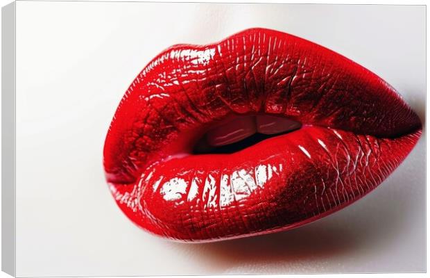 A red lipstick kissing mouth isolated on a white background. Canvas Print by Michael Piepgras