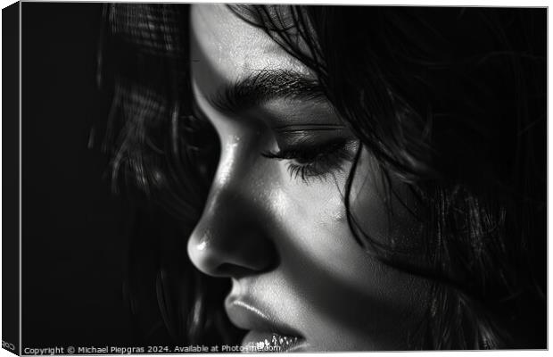 A stunning female portrait in black and white with deep shadows. Canvas Print by Michael Piepgras