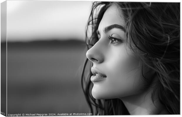 A stunning female portrait in black and white with deep shadows. Canvas Print by Michael Piepgras