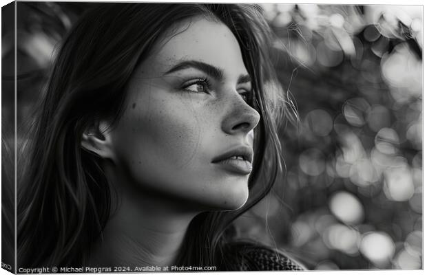 A stunning female portrait in black and white with deep shadows. Canvas Print by Michael Piepgras