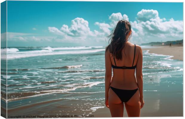 A woman at a beach wearing a black bikini. Canvas Print by Michael Piepgras