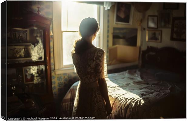 A woman in her bedroom in a lace dress. Canvas Print by Michael Piepgras