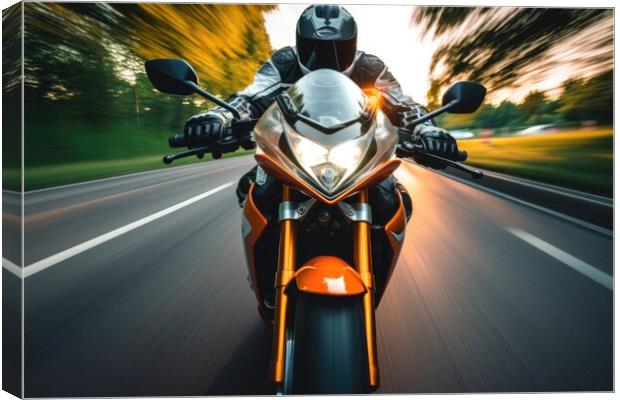 View of the Driver of a fast racing motorcycle. Canvas Print by Michael Piepgras