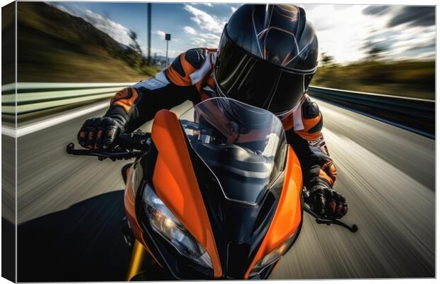 View of the Driver of a fast racing motorcycle. Canvas Print by Michael Piepgras