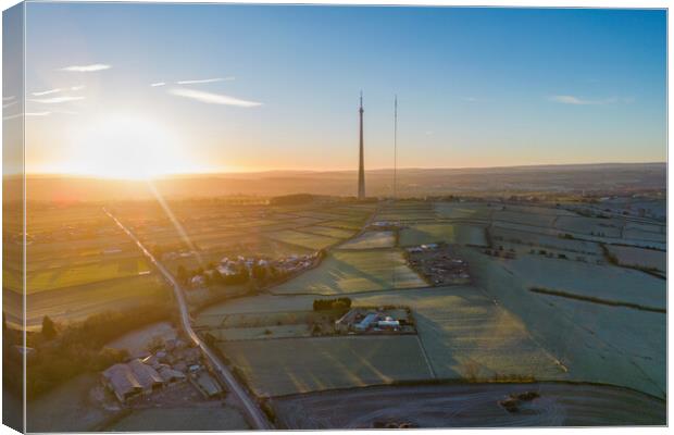 Emley Moor Frosty Morning Canvas Print by Apollo Aerial Photography