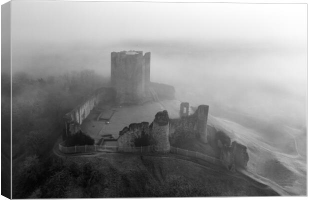 Conisbrough Castle Fog Black and White Canvas Print by Apollo Aerial Photography
