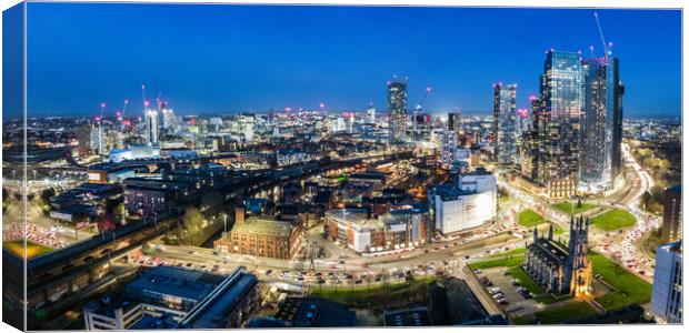 Manchester Skyline Night Canvas Print by Apollo Aerial Photography