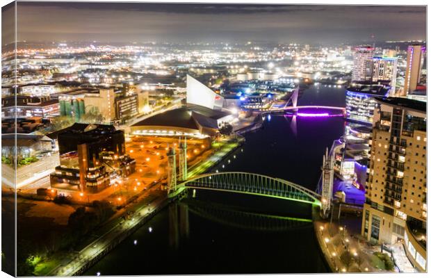 Salford Quays at Night Canvas Print by Apollo Aerial Photography