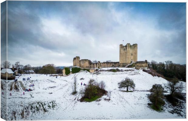 Conisbrough Castle In The Snow Canvas Print by Apollo Aerial Photography