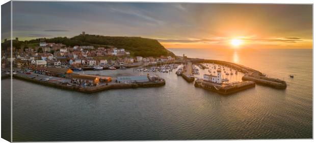 Scarborough Harbour Sunrise Panorama Canvas Print by Apollo Aerial Photography
