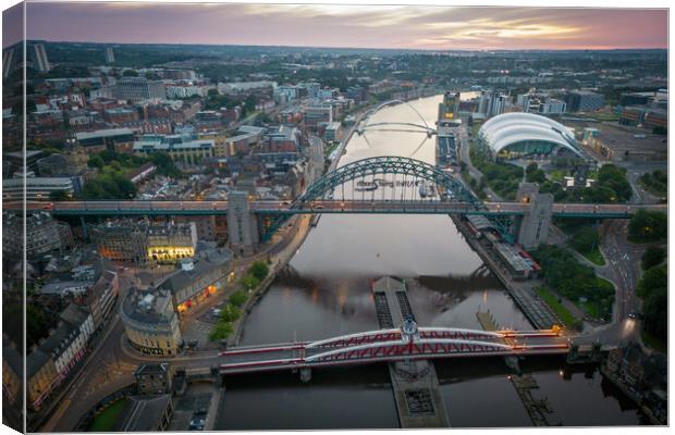 Newcastle Bridges at Dawn Canvas Print by Apollo Aerial Photography