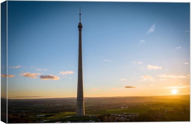 Emley Moor Sunset Canvas Print by Apollo Aerial Photography