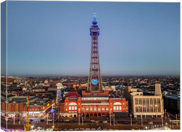 Blackpool Tower at Dusk Canvas Print by Apollo Aerial Photography