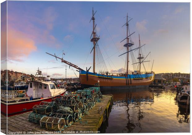 Endeavour In Whitby Harbour Canvas Print by John-paul Phillippe