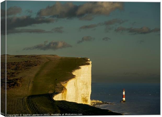 Beachy Head lighthouse and cliff in sunshine Canvas Print by Sophie Lawrence