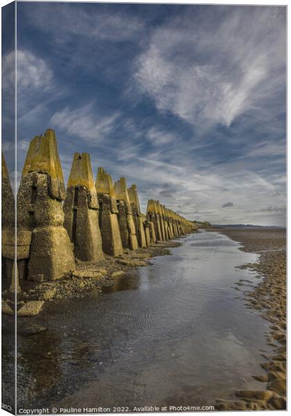 Sea Defences at Cramond Beach  Canvas Print by Pauline Hamilton