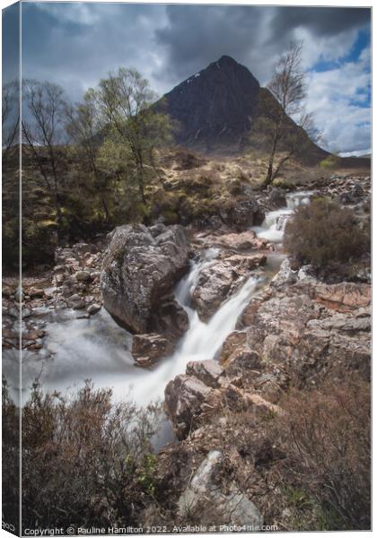 Glencoe Mountain and waterfall Canvas Print by Pauline Hamilton