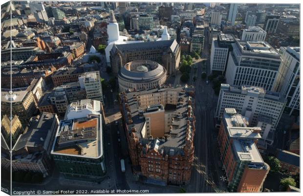 Manchester City Centre Drone Aerial View Above Building Work Sky Canvas Print by Samuel Foster