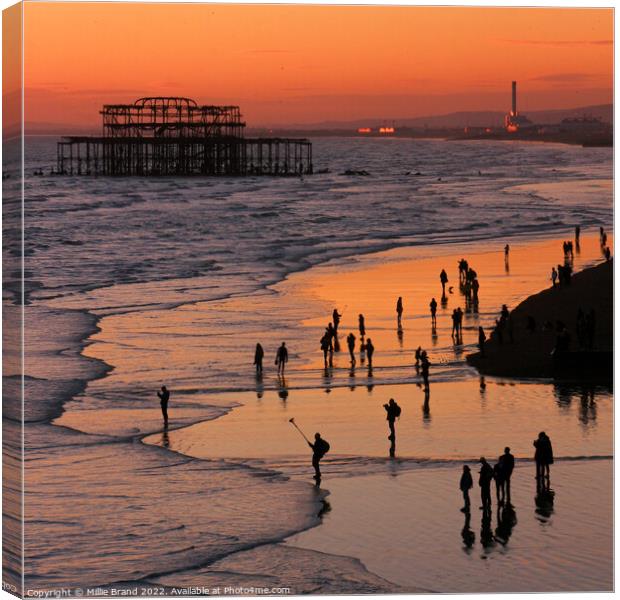 Brighton beach at sunset Canvas Print by Millie Brand