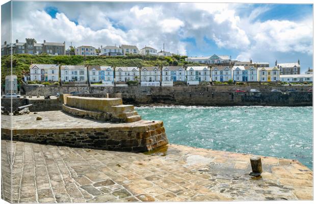 Houses Along Porthleven Harbour, Cornwall Canvas Print by Adrian Burgess