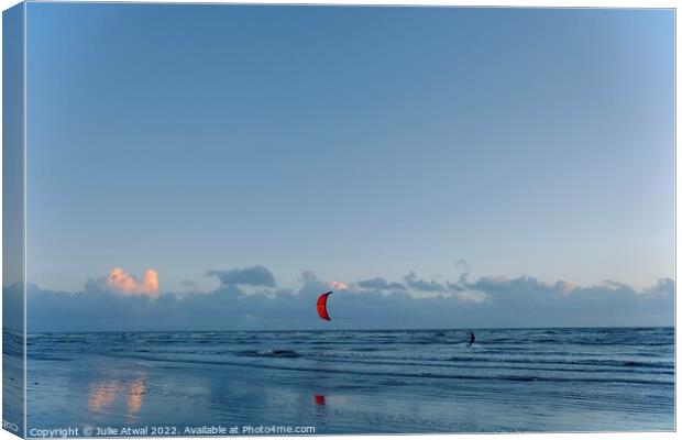 Kitesurfer at Camber  Canvas Print by Julie Atwal