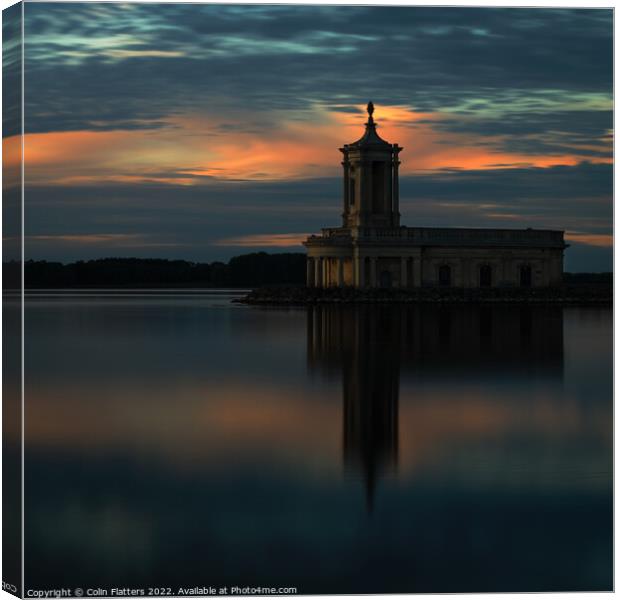 Rutland Water - Normanton Church at Blue Hour Canvas Print by Colin Flatters