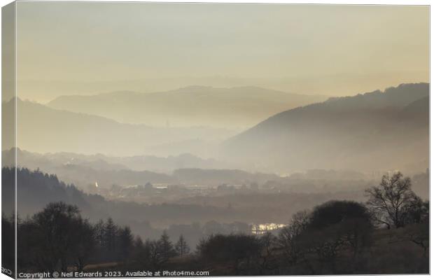 Mist over the South Wales Valleys Canvas Print by Neil Edwards