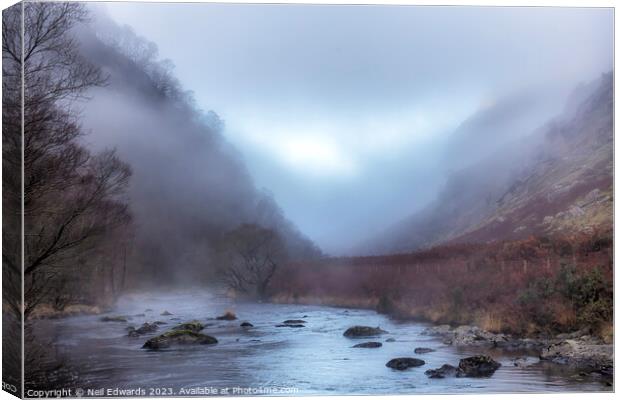 River Towy in the Morning Mist  Canvas Print by Neil Edwards