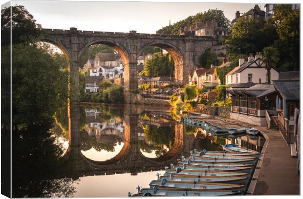 Knaresborough waterfront and viaduct Canvas Print by Alan Wise