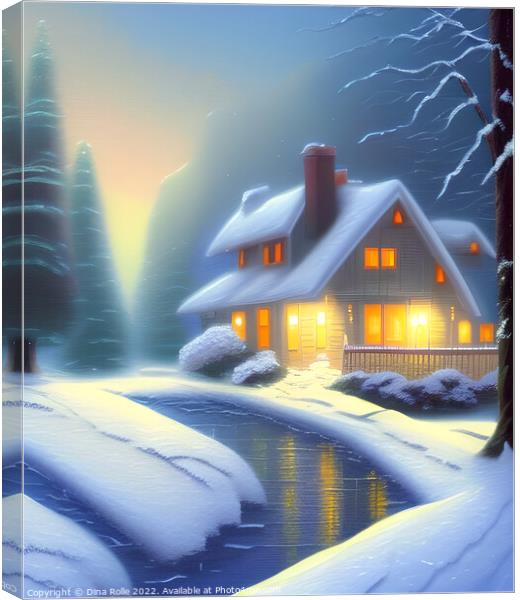 Winter Wonderland House Painting Canvas Print by Dina Rolle