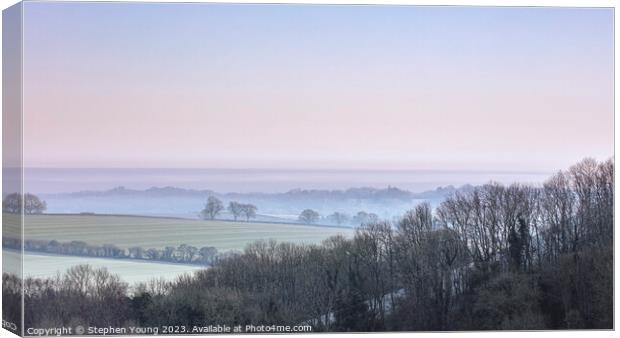 Winter Morning Mist over Watership Downs, England Canvas Print by Stephen Young