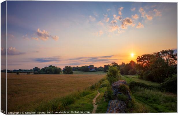Sunrise at Calleva's Old Roman Wall & 12th-century Canvas Print by Stephen Young