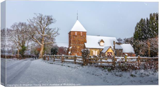 St. Peters Church in Snow - England's Winter Wonde Canvas Print by Stephen Young