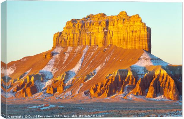 Sunrise on Unnamed Butte, Goblin Valley, Utah, USA Canvas Print by David Roossien