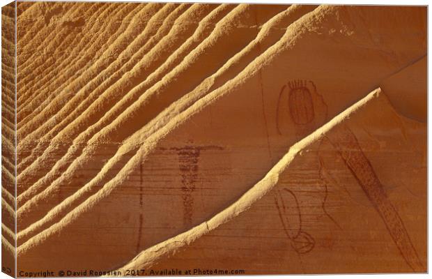 Fins and Petroglyphs, Buckhorn Wash, Utah, USA Canvas Print by David Roossien