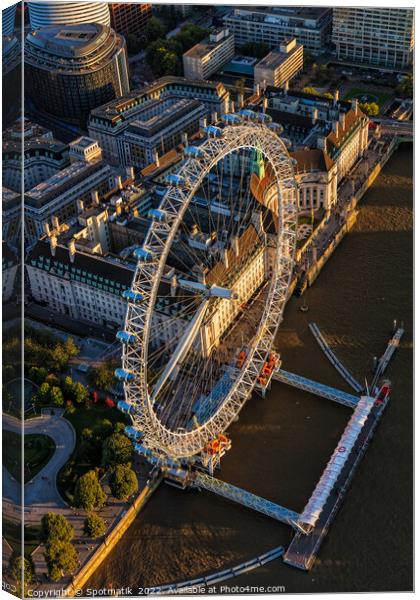Aerial view of London Eye tourist attraction UK Canvas Print by Spotmatik 