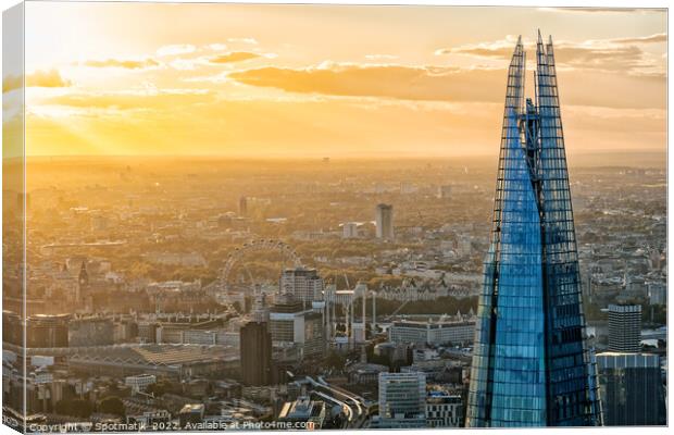 Aerial sunset over The Shard London and river Thames Canvas Print by Spotmatik 